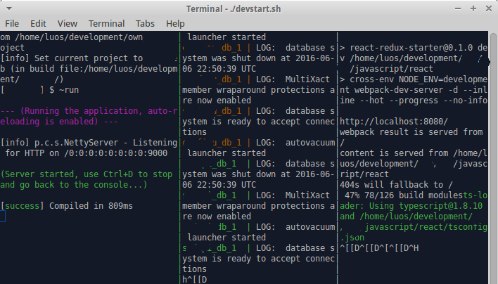 Using tmux to start multiple consoles at the same time